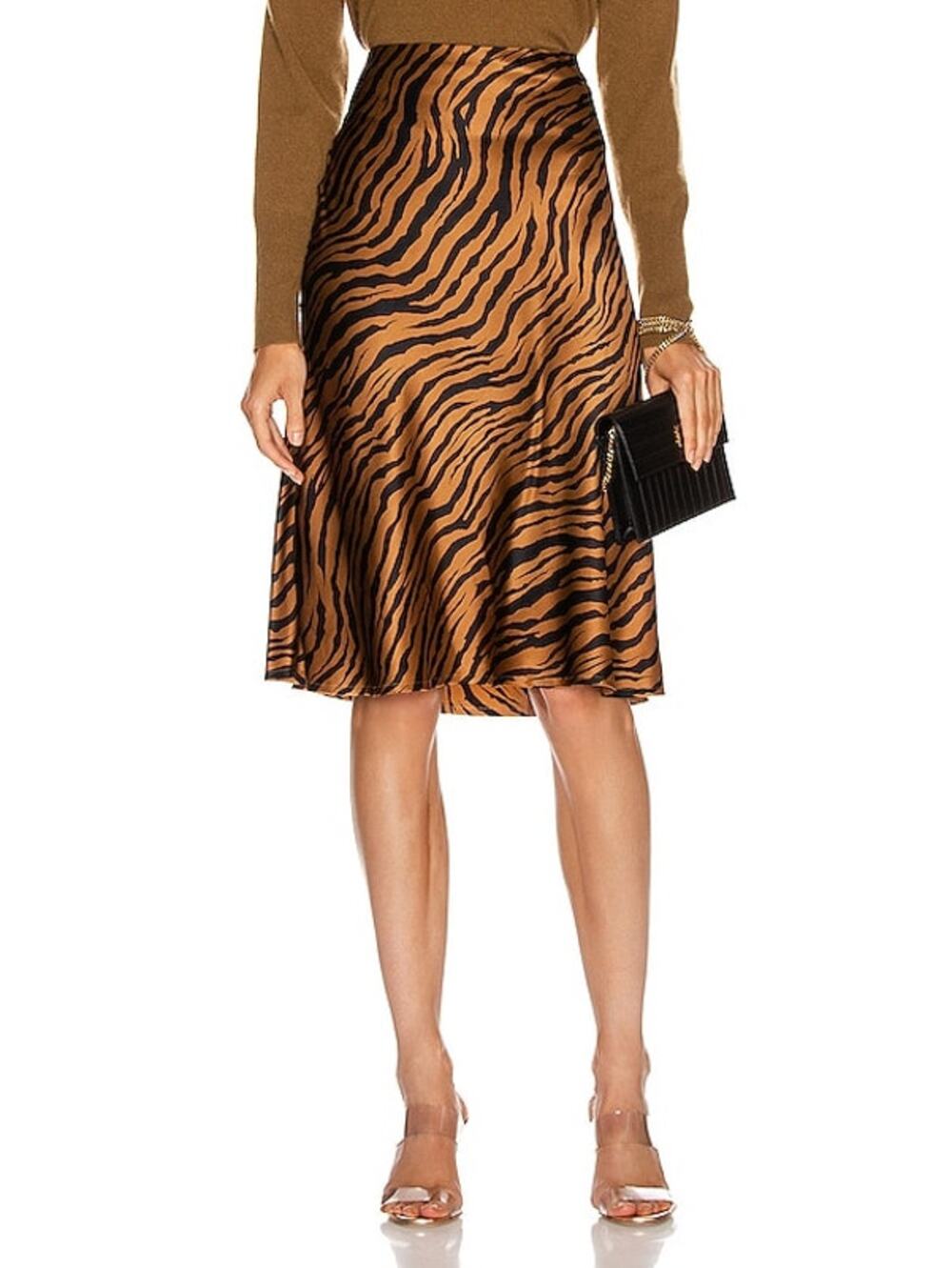 Nili Lotan Lane Tiger Skirt Black Bronze Flowy High Rise Midi 10 Boho Animal Y2K - Picture 1 of 5